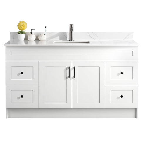 Serena 60″ Single Sink Free Standing Bathroom Vanity With Quartz Countertop - Bhdepot