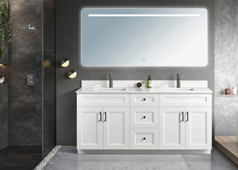 Serena 72″ Double Sink Free Standing Bathroom Vanity With Quartz Countertop - Bhdepot