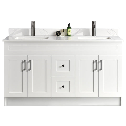 Serena 60″ Double Sink Free Standing Bathroom Vanity With Quartz Countertop - Bhdepot