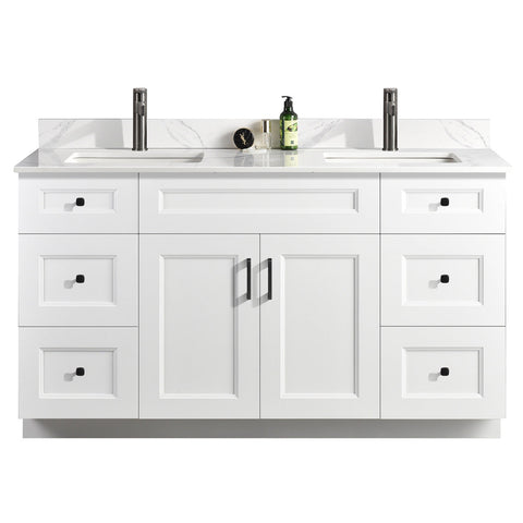 Serena 60″ Double Sink Free Standing Bathroom Vanity With Quartz Countertop - Bhdepot