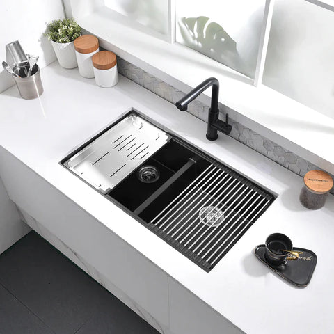 Kodaen 32" Workstation Undermount 50/50 Double Bowl Kitchen Sink With Strainer UNG1515 - Bhdepot