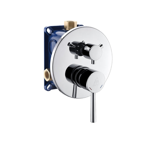 Aqua Rondo 3-Way Rough-In Shower Valve With Cover Plate, Handle and Diverter - Bhdepot 