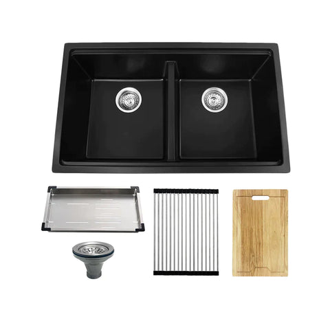 Kodaen 32" Workstation Undermount 50/50 Double Bowl Kitchen Sink With Strainer UNG1515 - Bhdepot 