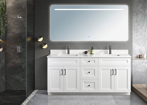 Serena 72″ Double Sink Free Standing Bathroom Vanity With Quartz Countertop - Bhdepot 