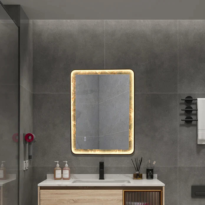 Kodaen Infinity Rd Singtered Stone Bathroom LED Vanity Mirror (Amazon Green Background) - LEDBMF217GSLAB - Bhdepot 