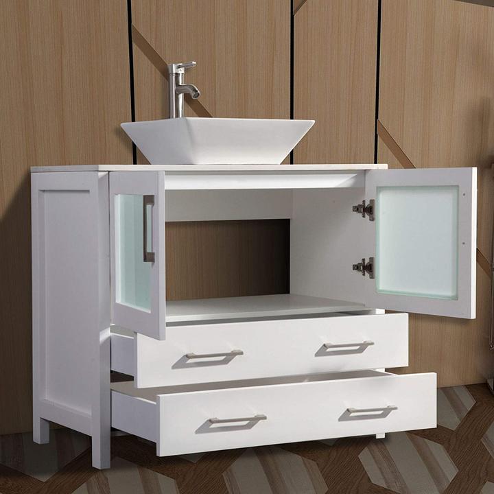 Vanity Art - Monaco 96" Double Vessel Sink Bathroom Vanity Set with Sinks and Mirrors - 2 Side Cabinets - Bhdepot 