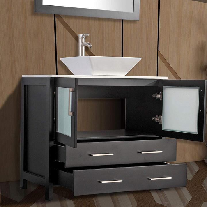 Vanity Art - Monaco 96" Double Vessel Sink Bathroom Vanity Set with Sinks and Mirrors - 2 Side Cabinets - Bhdepot 