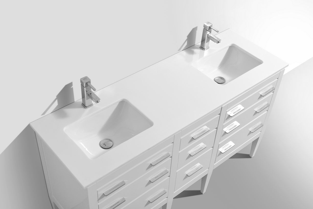 Eiffel 60'' Double Sink Vanity W/ Quartz Counter Top - Home and Bath Depot