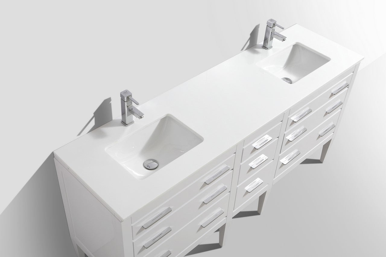 Eiffel 72'' Double Sink Vanity W/ Quartz Counter Top - Home and Bath Depot