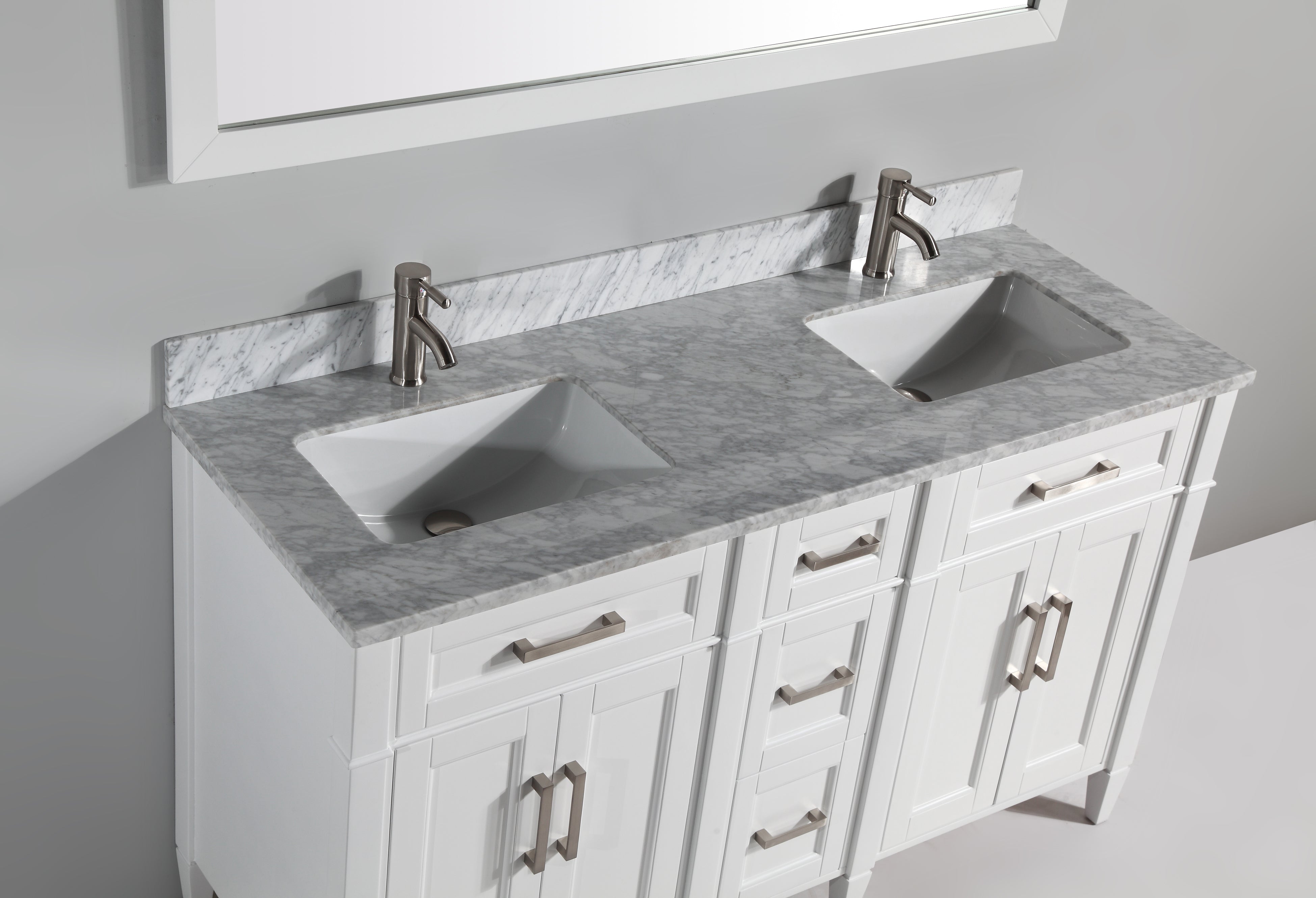 Vanity Art - Rio 60" Double Sink Bathroom Vanity Set with Sink and Mirror (Carrara Marble Top) - Bhdepot 