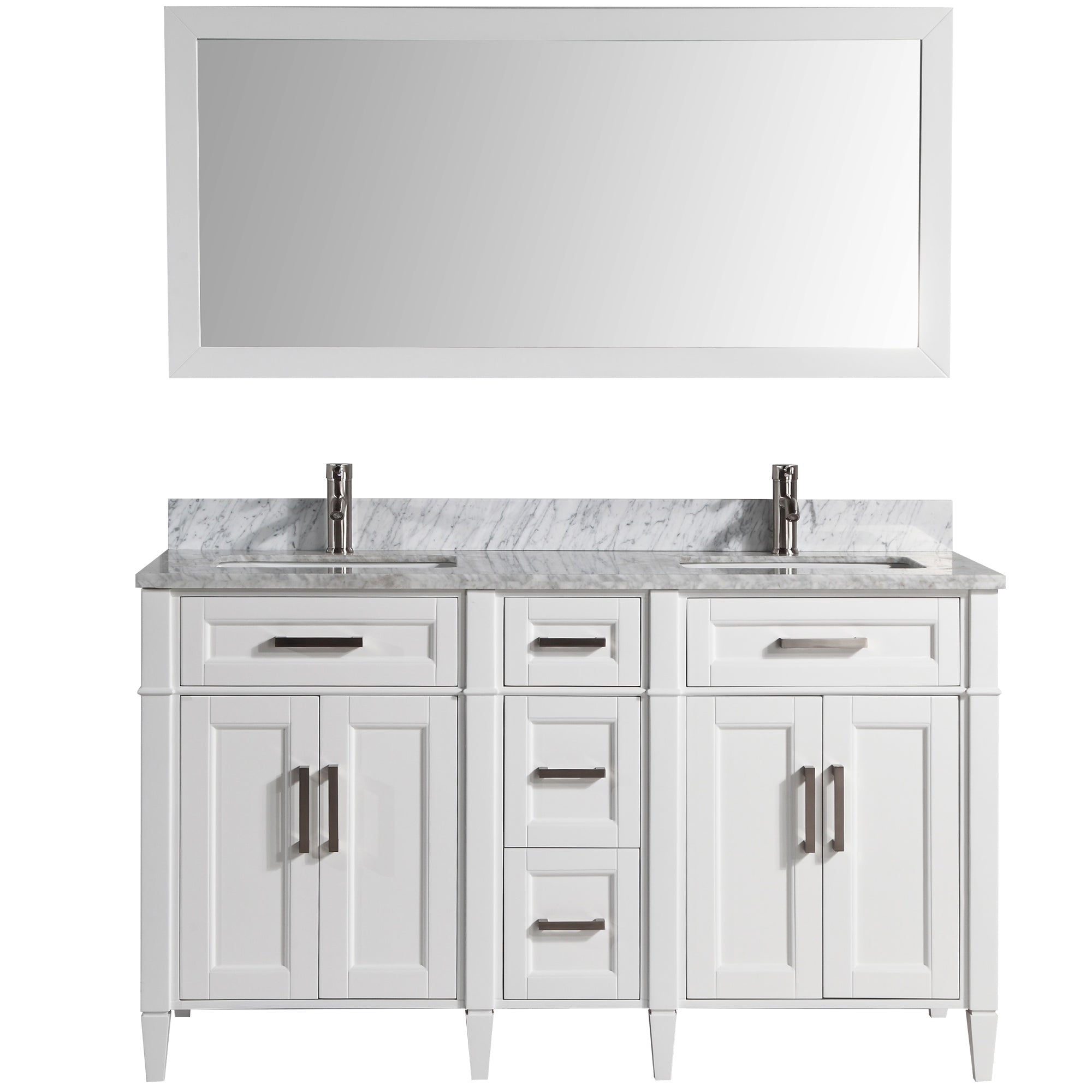Vanity Art - Rio 60" Double Sink Bathroom Vanity Set with Sink and Mirror (Carrara Marble Top) - Bhdepot 