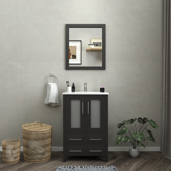 Vanity Art - London 24" Single Sink Bathroom Vanity Set with Sink and Mirror - Bhdepot 