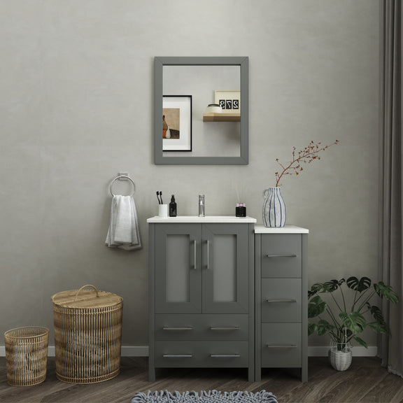 Vanity Art - London 36" Single Sink Bathroom Vanity Set with Sink and Mirror - 1 Side Cabinet - Bhdepot 