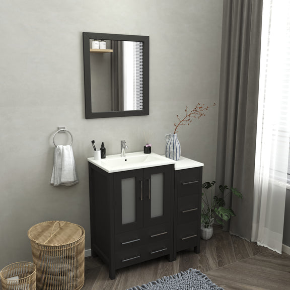 Vanity Art - London 36" Single Sink Bathroom Vanity Set with Sink and Mirror - 1 Side Cabinet - Bhdepot 