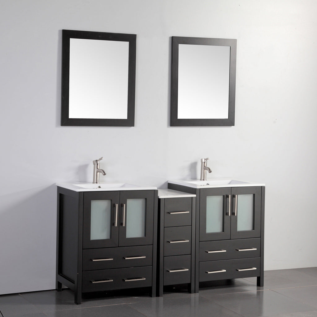 Vanity Art - London 60" Double Sink Bathroom Vanity Set with Sink and Mirrors - 1 Side Cabinet - Bhdepot 