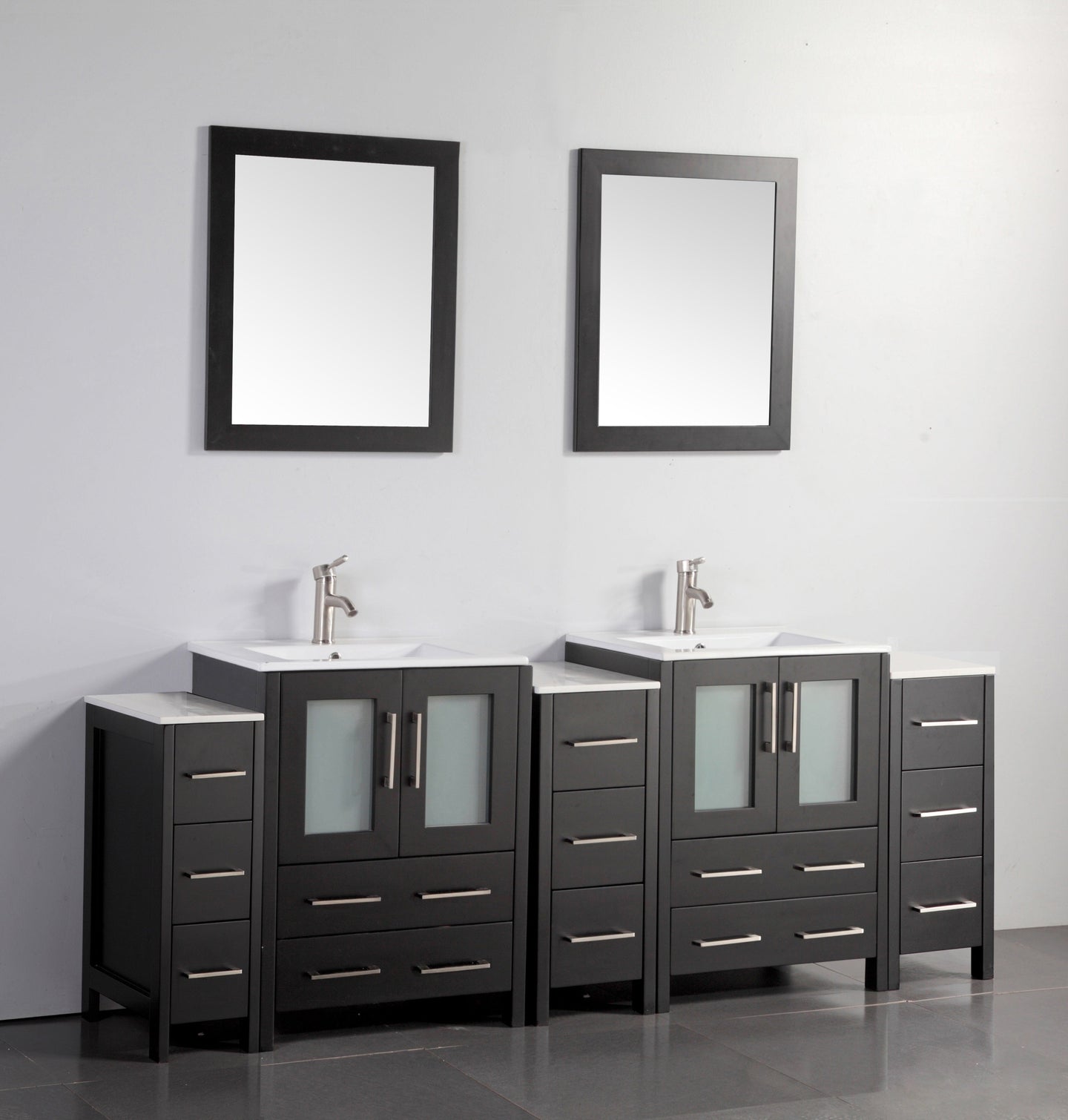 Vanity Art - London 84" Double Sink Bathroom Vanity Set with Sink and Mirrors - 3 Side Cabinets - Bhdepot 