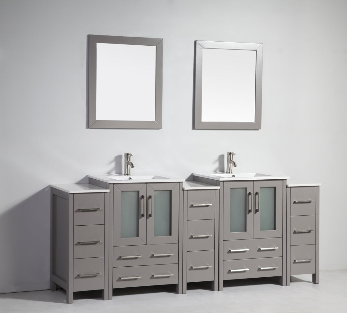 Vanity Art - London 84" Double Sink Bathroom Vanity Set with Sink and Mirrors - 3 Side Cabinets - Bhdepot 
