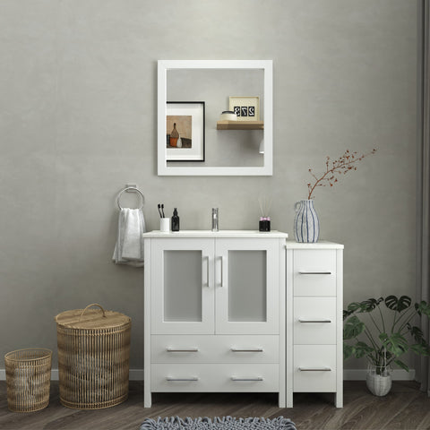 Vanity Art - London 42" Single Sink Bathroom Vanity Set with Sink and Mirror - 1 Side Cabinet - Bhdepot 