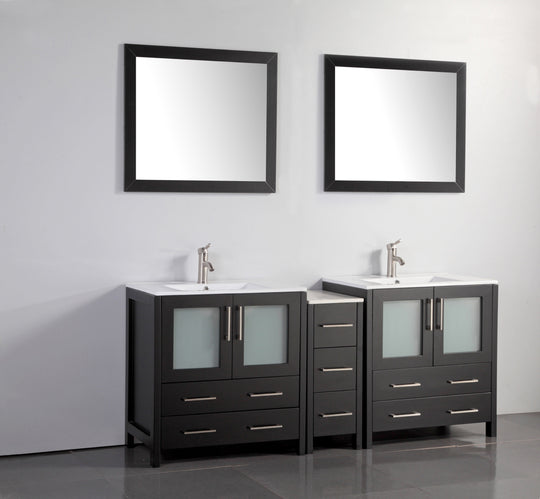 Vanity Art - London 72" Double Sink Bathroom Vanity Set with Sink and Mirrors - 1 Side Cabinet - Bhdepot 