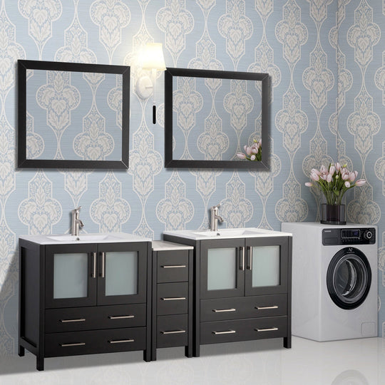Vanity Art - London 72" Double Sink Bathroom Vanity Set with Sink and Mirrors - 1 Side Cabinet - Bhdepot 