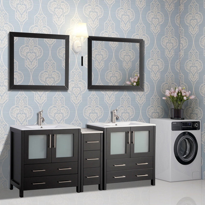 Vanity Art - London 72" Double Sink Bathroom Vanity Set with Sink and Mirrors - 1 Side Cabinet - Bhdepot 