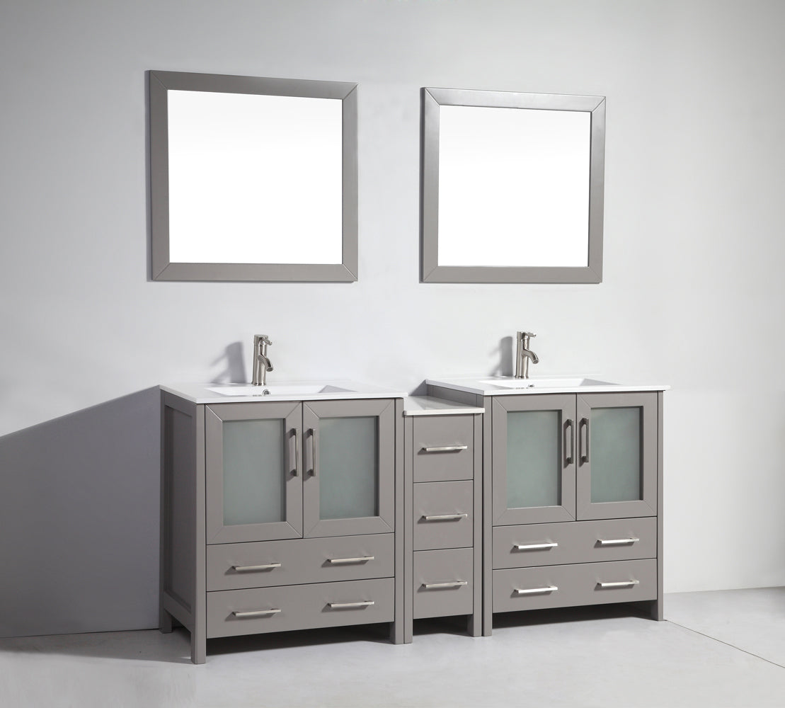 Vanity Art - London 72" Double Sink Bathroom Vanity Set with Sink and Mirrors - 1 Side Cabinet - Bhdepot 