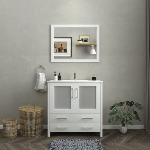 Vanity Art - London 36" Single Sink Bathroom Vanity Set with Sink and Mirror (Ceramic Top) - Bhdepot 