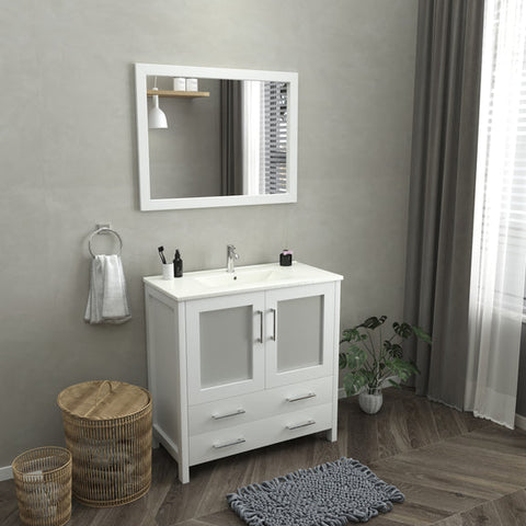 Vanity Art - London 36" Single Sink Bathroom Vanity Set with Sink and Mirror (Ceramic Top) - Bhdepot 