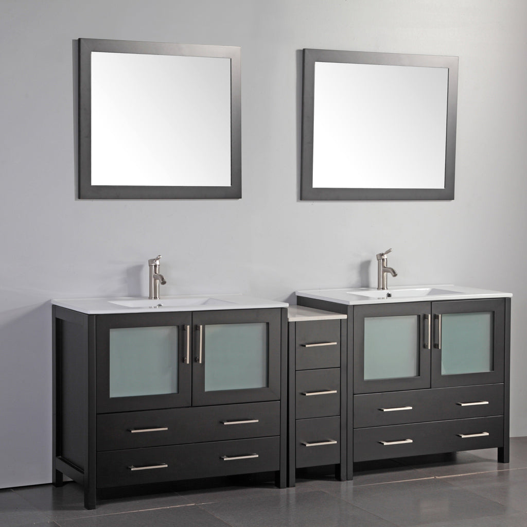 Vanity Art - London 84" Single Sink Bathroom Vanity Set with Sink and Mirrors - 1 Side Cabinet - Bhdepot 