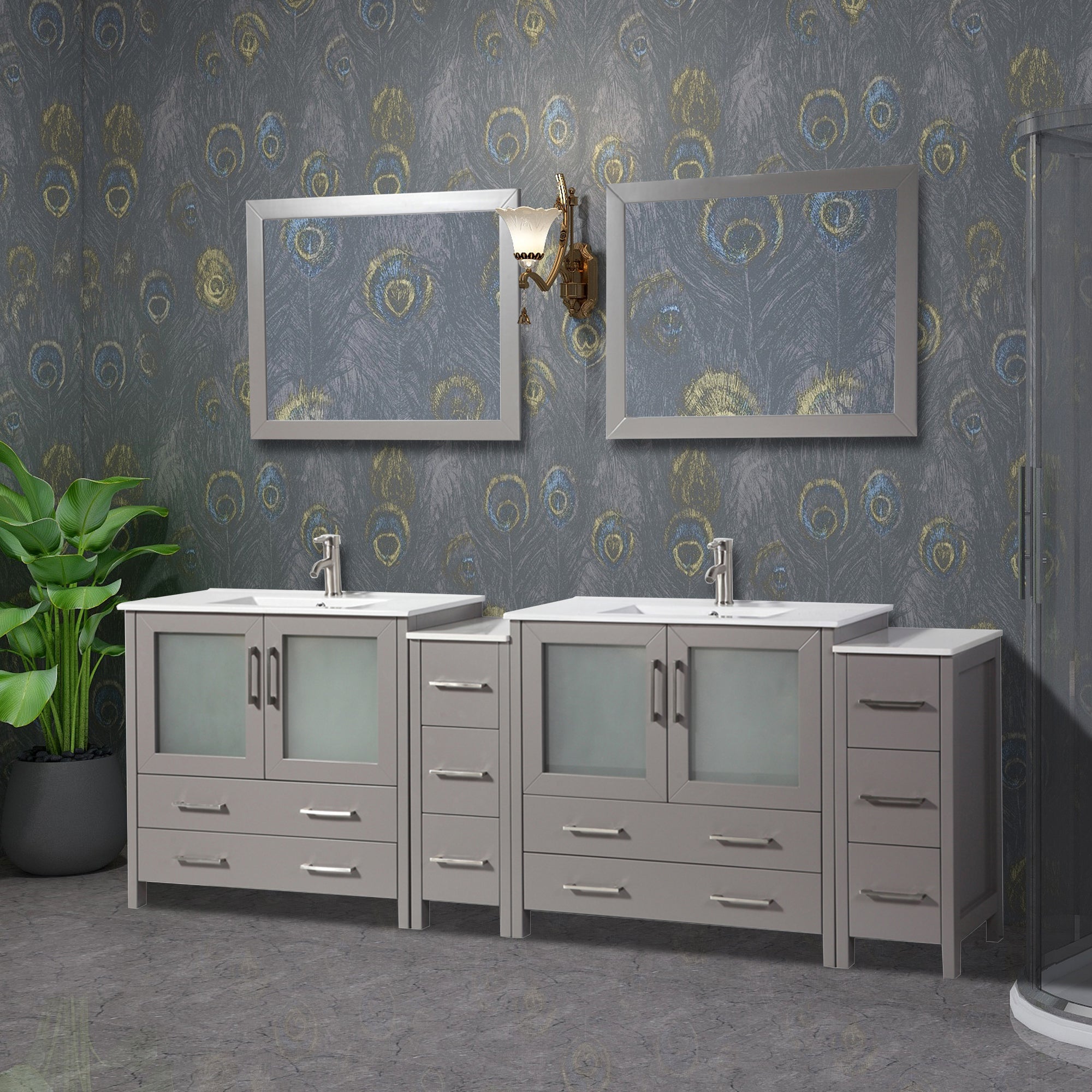 Vanity Art - London 96" Double Sink Bathroom Vanity Set with Sink and Mirrors - 2 Side Cabinets - Bhdepot 
