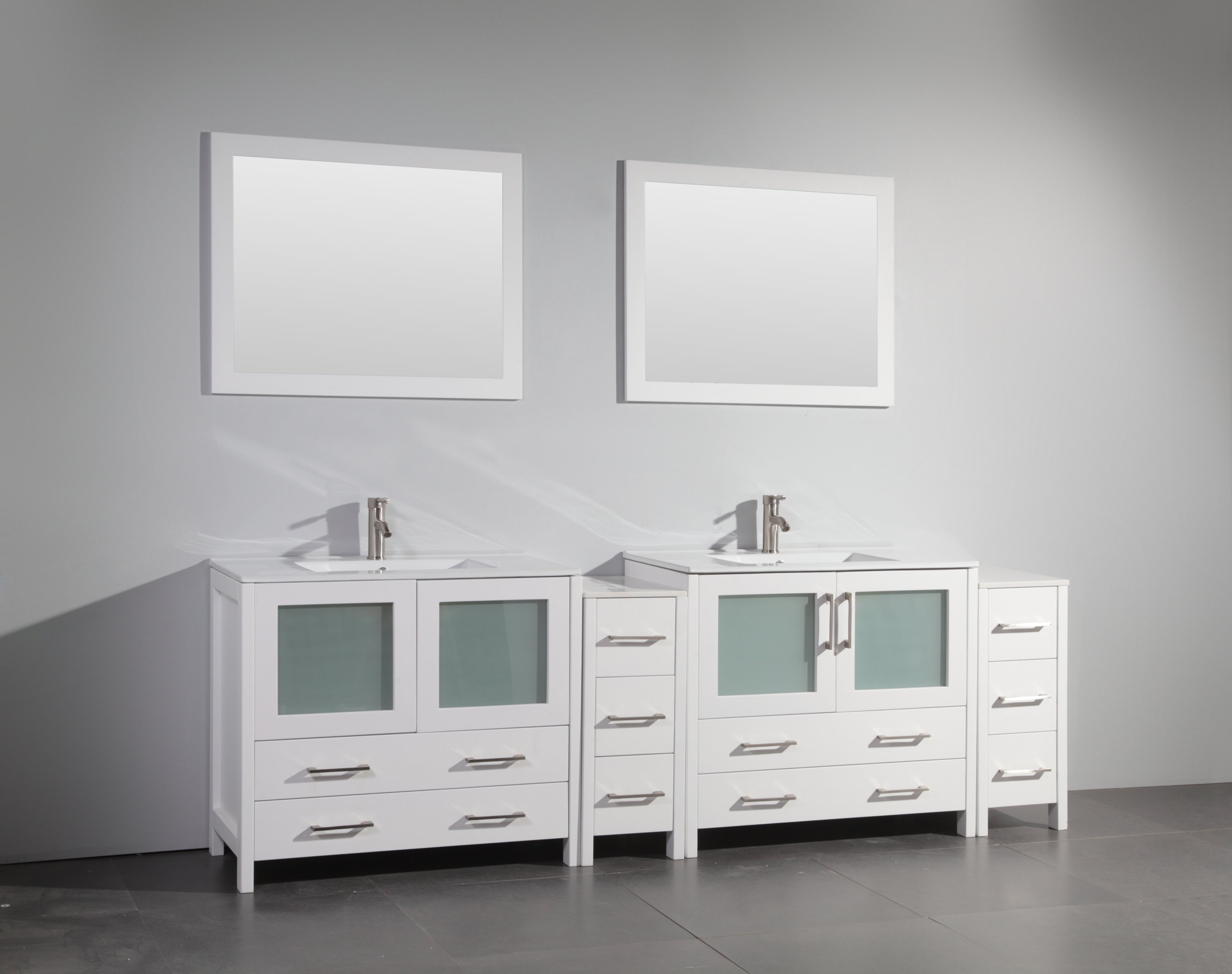 Vanity Art - London 96" Double Sink Bathroom Vanity Set with Sink and Mirrors - 2 Side Cabinets - Bhdepot 