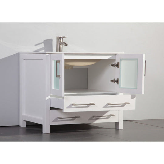 Vanity Art - London 36" Single Sink Bathroom Vanity Set with Sink and Mirror (Ceramic Top) - Bhdepot 