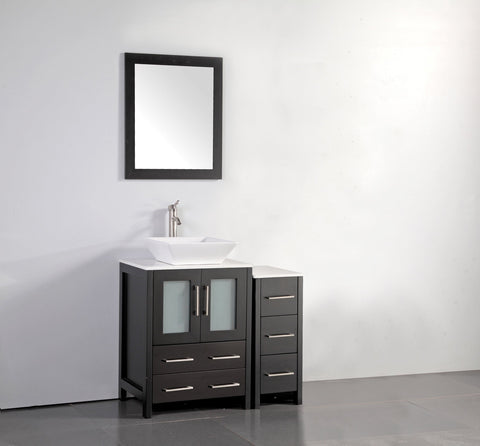 Vanity Art - Monaco 36" Single Vessel Sink Bathroom Vanity Set with Sink and Mirror - 1 Side Cabinet - Bhdepot 