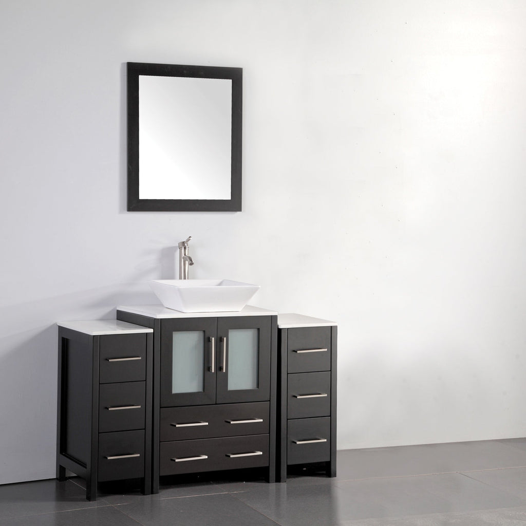 Vanity Art - Monaco 48" Single Vessel Sink Bathroom Vanity Set with Sink and Mirror - 2 Side Cabinets - Bhdepot 