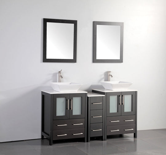 Vanity Art - Monaco 60" Double Vessel Sink Bathroom Vanity Set with Sinks and Mirrors - 1 Side Cabinet - Bhdepot 
