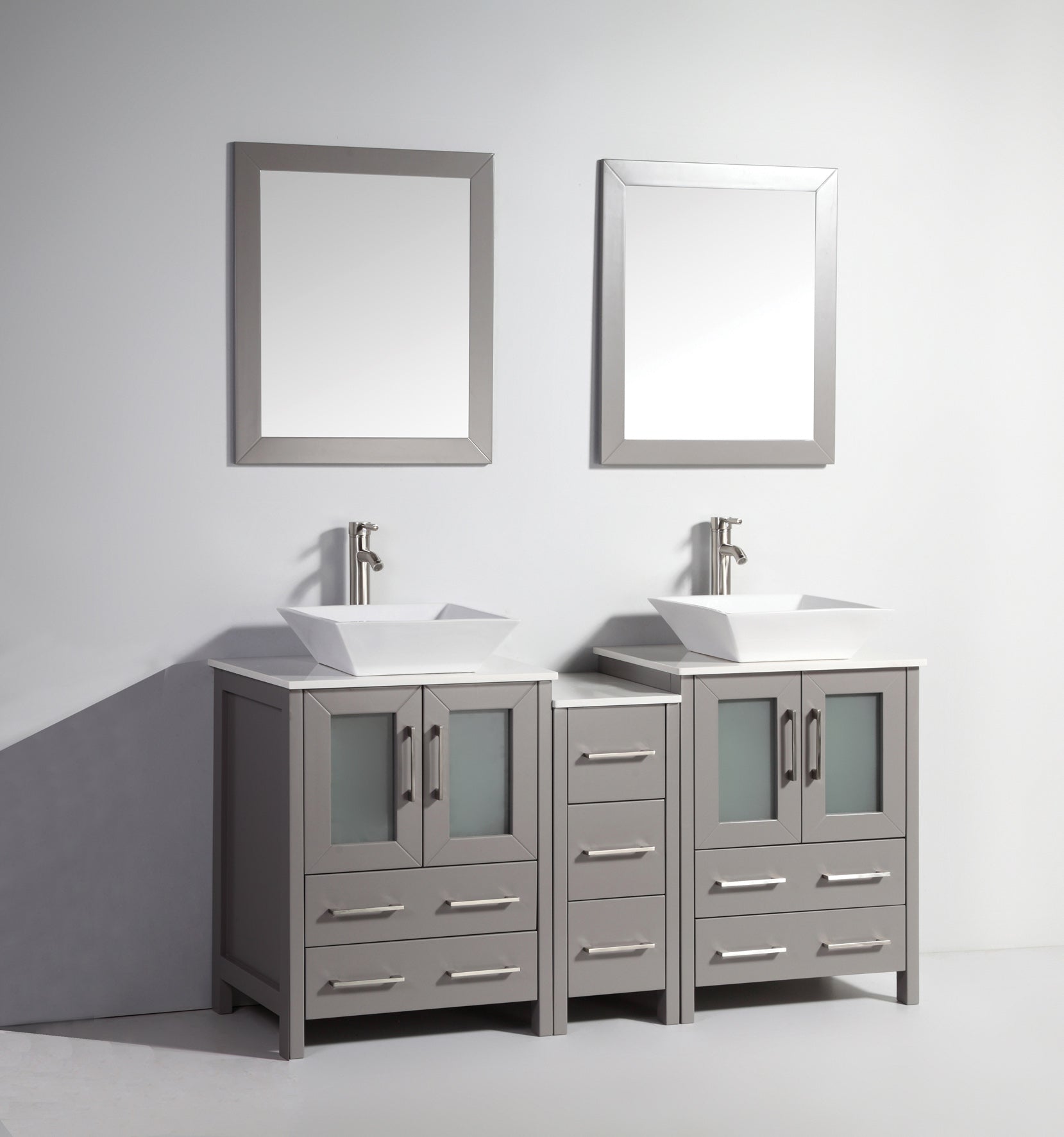 Vanity Art - Monaco 60" Double Vessel Sink Bathroom Vanity Set with Sinks and Mirrors - 1 Side Cabinet - Bhdepot 