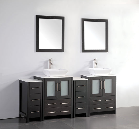 Vanity Art - Monaco 72" Double Vessel Sink Bathroom Vanity Set with Sinks and Mirrors - 2 Side Cabinets - Bhdepot 