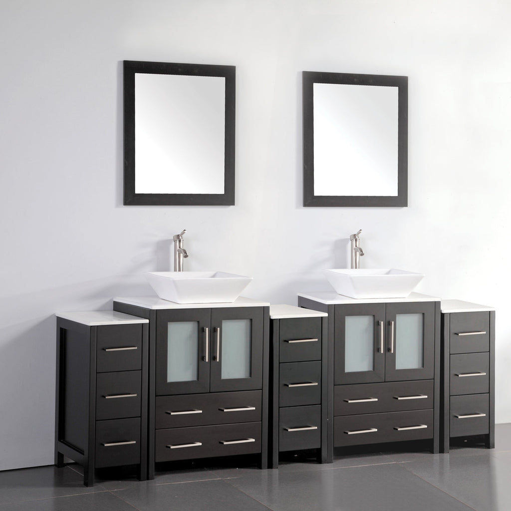 Vanity Art - Monaco 84" Double Vessel Sink Bathroom Vanity Set with Sinks and Mirrors - 3 Side Cabinets - Bhdepot 