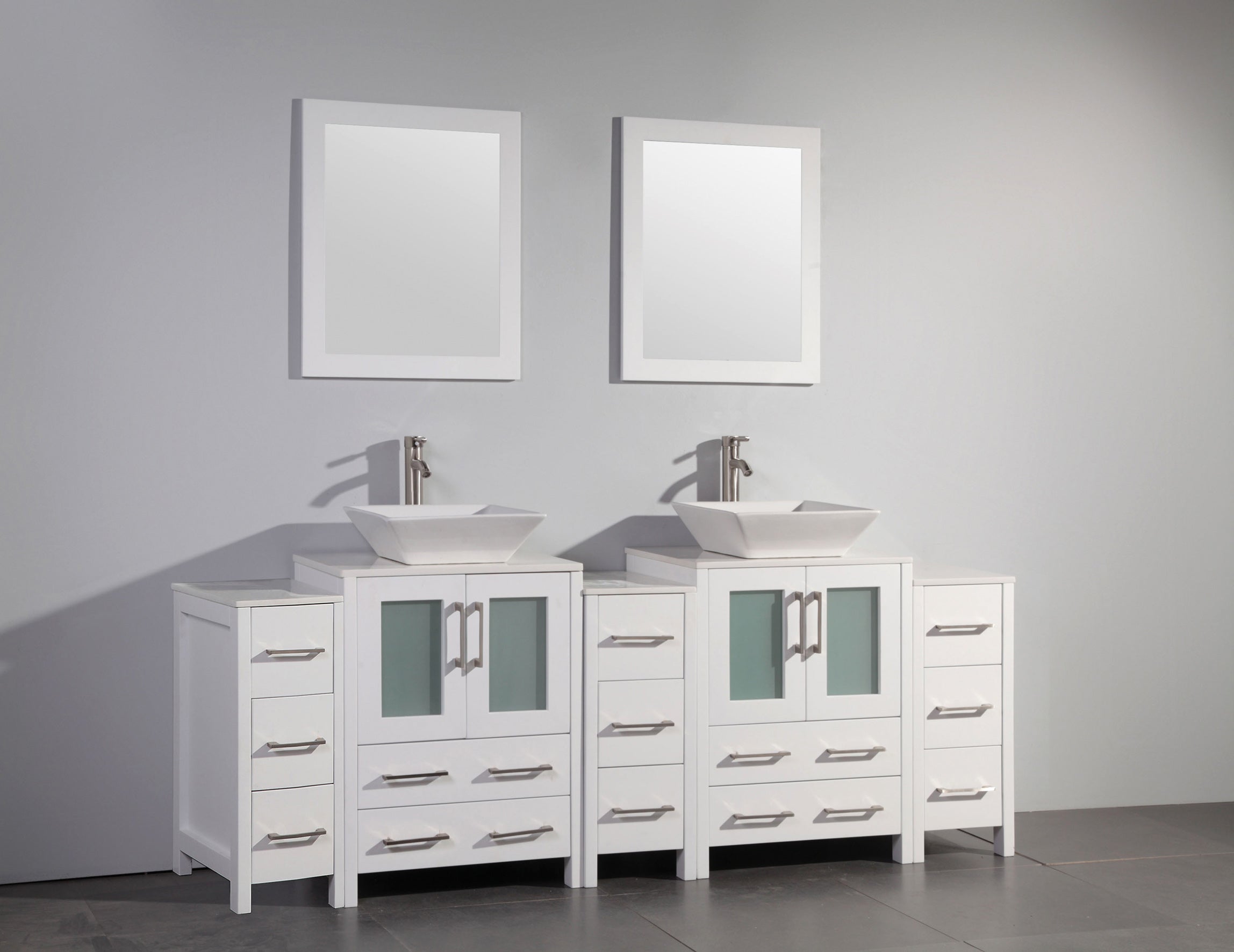 Vanity Art - Monaco 84" Double Vessel Sink Bathroom Vanity Set with Sinks and Mirrors - 3 Side Cabinets - Bhdepot 