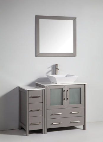 Vanity Art - Monaco 42" Single Vessel Sink Bathroom Vanity Set with Sink and Mirror - 1 Side Cabinet - Bhdepot 