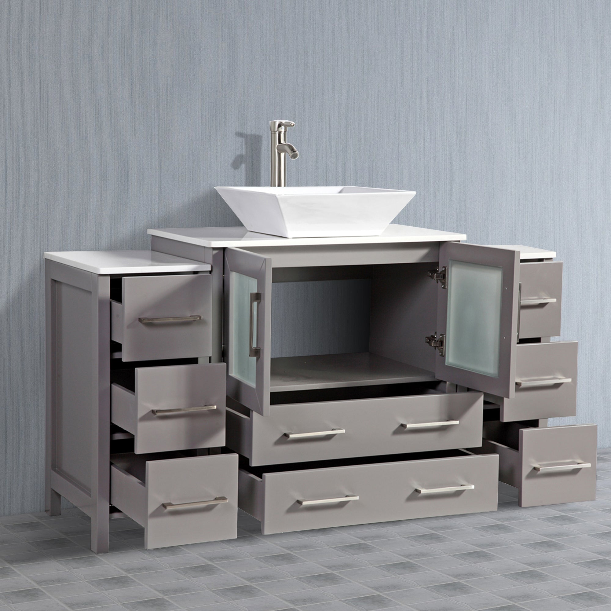 Vanity Art - Monaco 54" Single Vessel Sink Bathroom Vanity Set with Sink and Mirror - 2 Side Cabinets - Bhdepot 