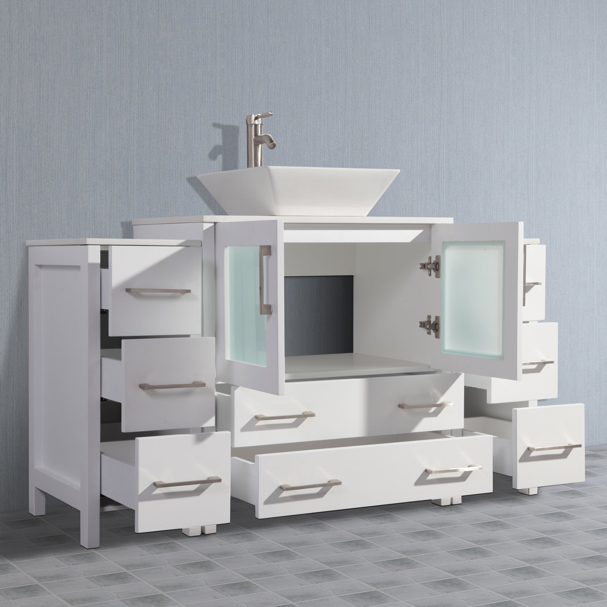 Vanity Art - Monaco 54" Single Vessel Sink Bathroom Vanity Set with Sink and Mirror - 2 Side Cabinets - Bhdepot 