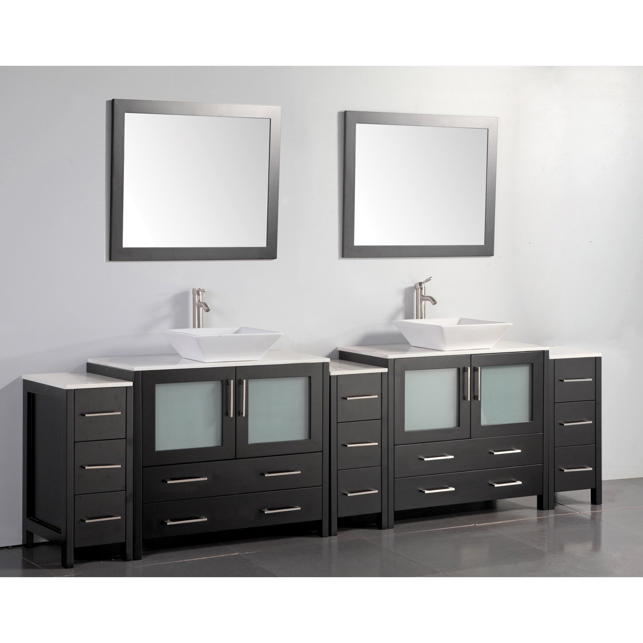Vanity Art - Monaco 108" Double Vessel Sink Bathroom Vanity Set with Sinks and Mirrors - 3 Side Cabinets - Bhdepot 