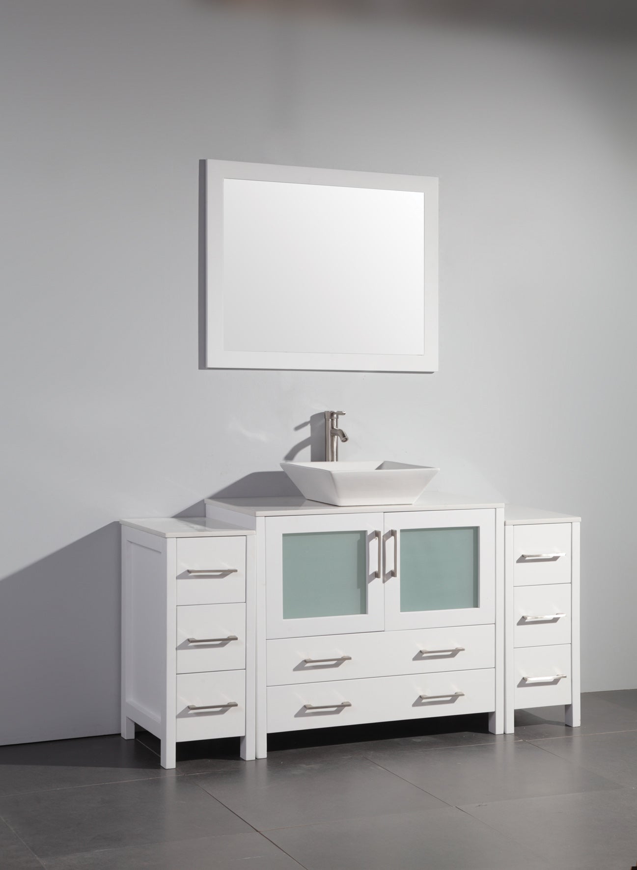 Vanity Art - Monaco 60" Single Vessel Sink Bathroom Vanity Set with Sink and Mirror - 2 Side Cabinets - Bhdepot 
