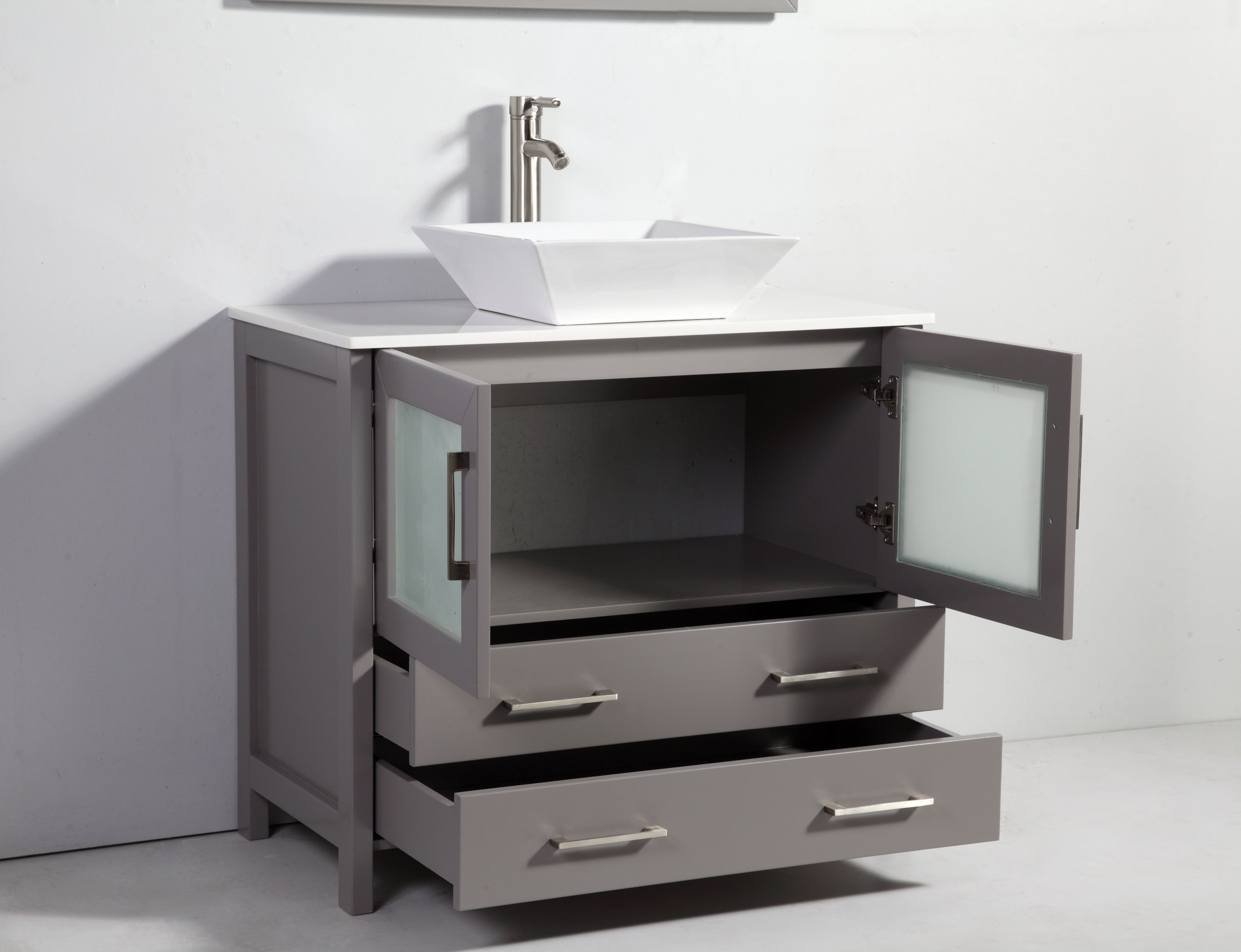 Vanity Art - Monaco 60" Single Vessel Sink Bathroom Vanity Set with Sink and Mirror - 2 Side Cabinets - Bhdepot 