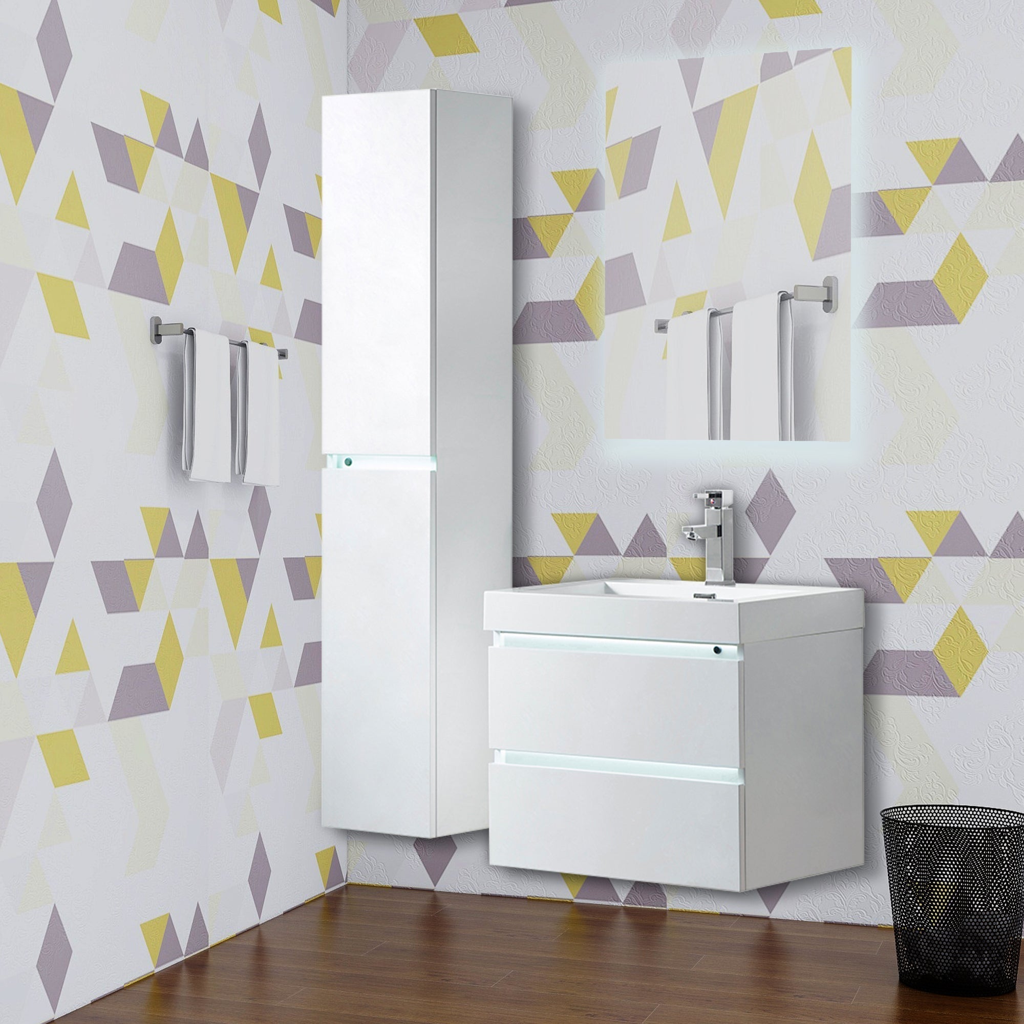 Vanity Art - Riga 24" LED Lighted Wall-mount Single Sink Bathroom Vanity - Bhdepot 