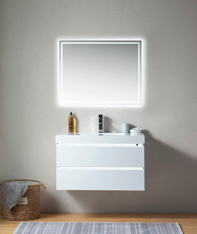 Vanity Art - Riga 36" LED Lighted Wall-Mount Single Sink Bathroom Vanity - Bhdepot 