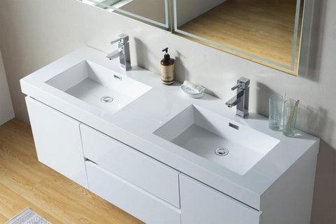 Vanity Art - Berlin 60" Wall-Mount Double Sink Bathroom Vanity - Bhdepot 