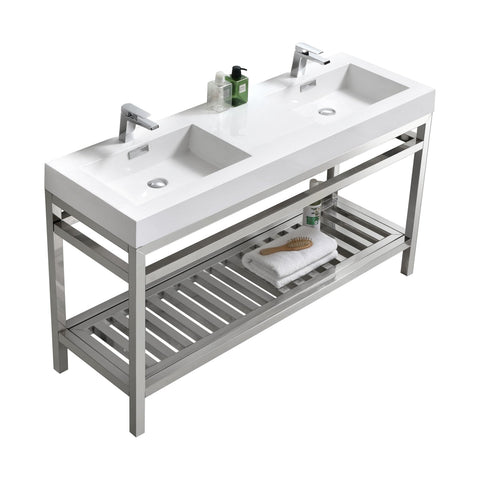 Cisco 60" Double Sink Stainless Steel Console with Acrylic Sink - Home and Bath Depot