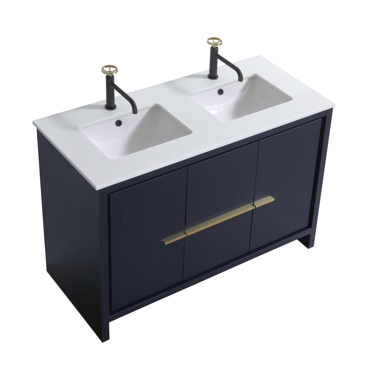 Dolce 48″ Double Sink Modern Bathroom Vanity with White Quartz Counter-Top - Home and Bath Depot